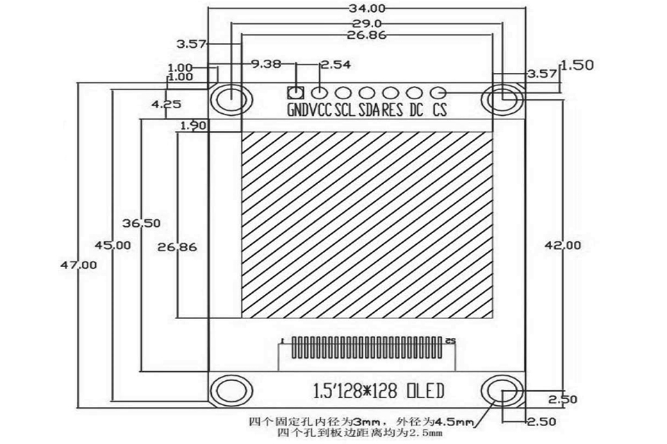 1.5 Inch OLED Module Display Drawing