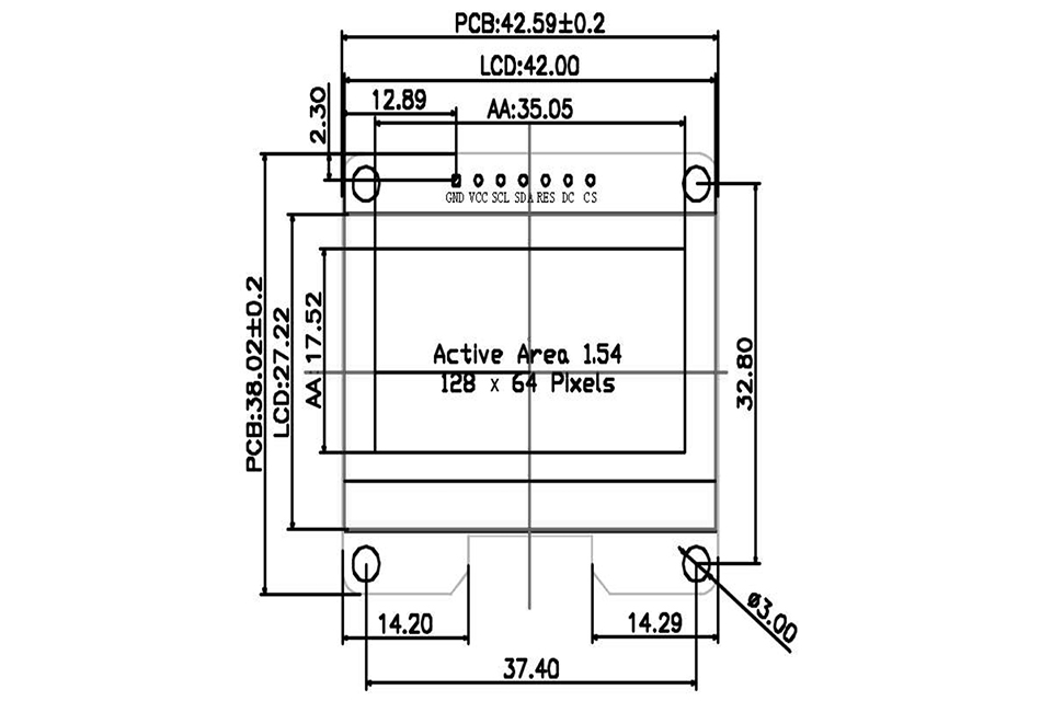 1.54 Inch OLED Modules Display Drawing