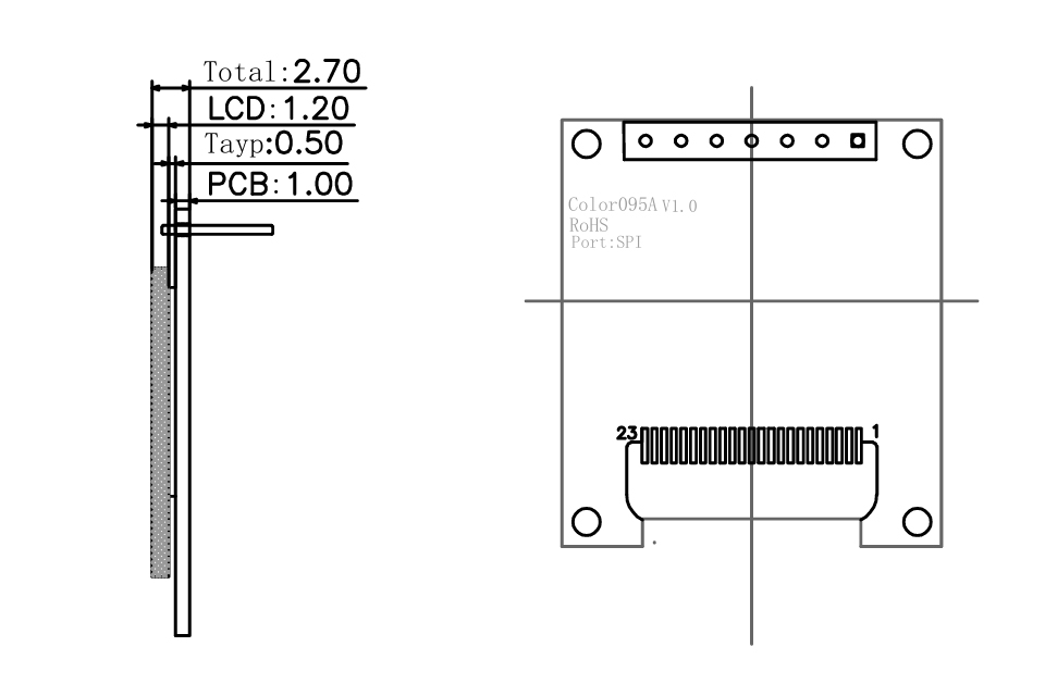 0.95 OLED модуль дисплея 7Pins Чертеж