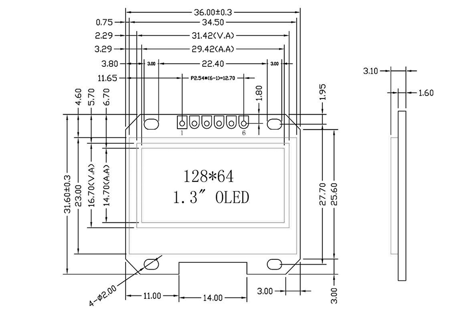 1.3 Inch OLED Module Display Drawing