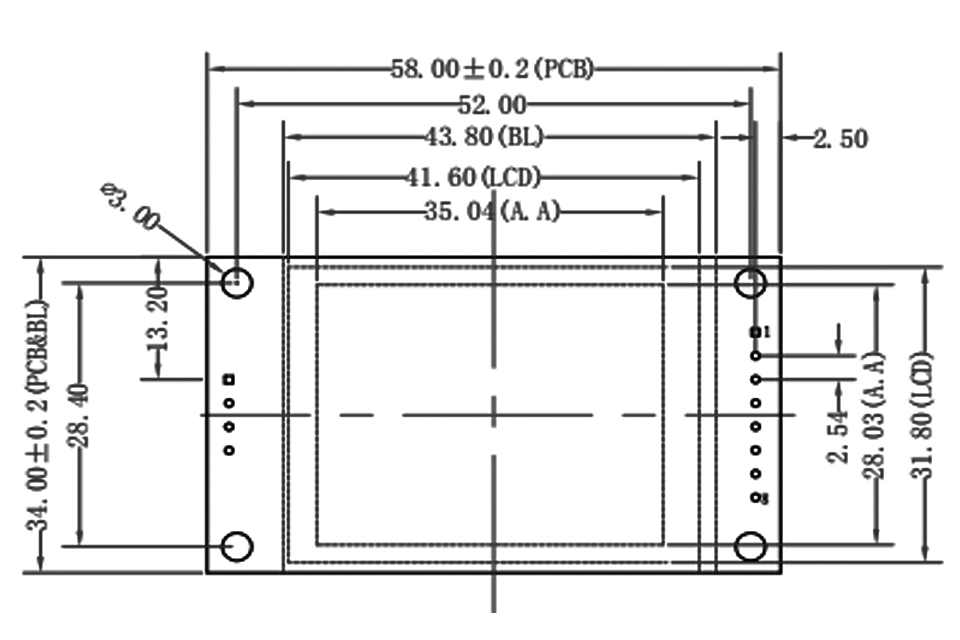 1,77-дюймовый ST7735S TFT LCD модуль 8Pins чертеж