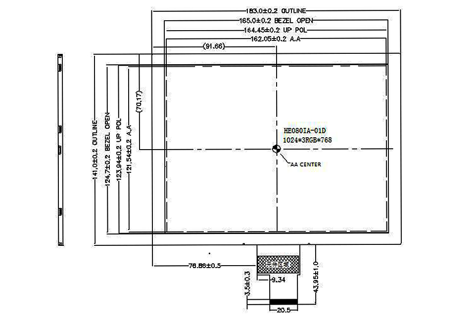 1024X768 TFT LCD 8 Inch Drawing