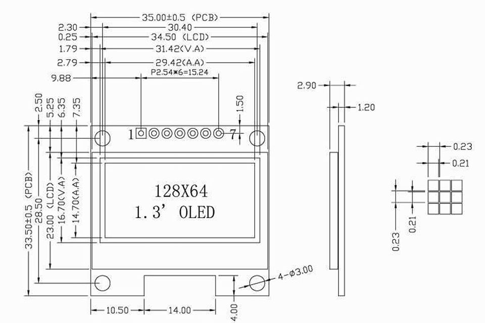 128x64 OLED Module Display 1.3 Inch Drawing