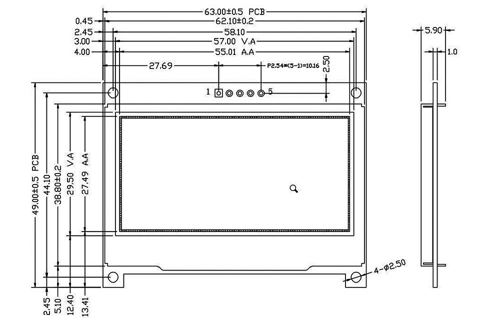 2,42-дюймовый OLED-дисплей модуля I2C Чертеж