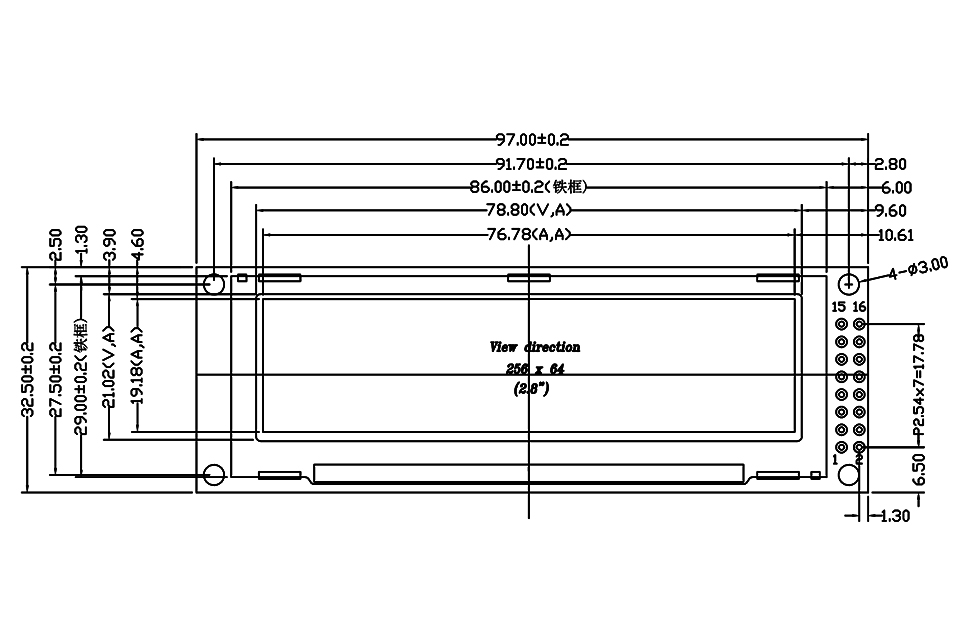 Чертеж дисплея OLED-модуля 2,81 дюйма