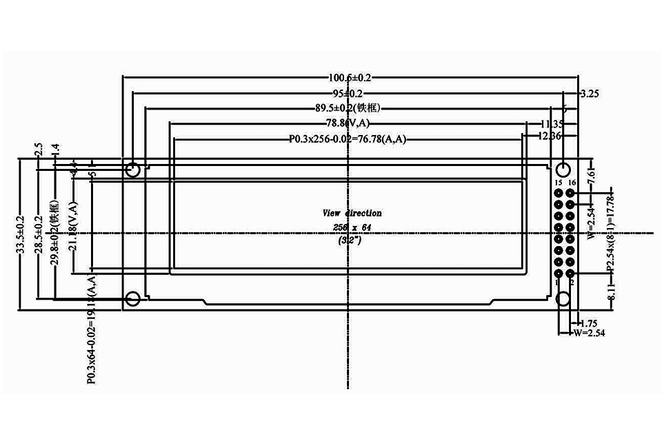 3,12-дюймовый OLED-модуль, чертеж 16 контактов