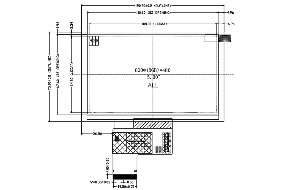 5 Inch TFT LCD Display Drawing