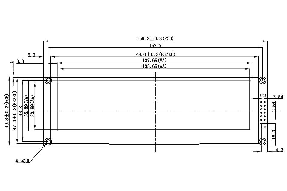 5.5 OLED-дисплей модуля 16Pins Чертеж