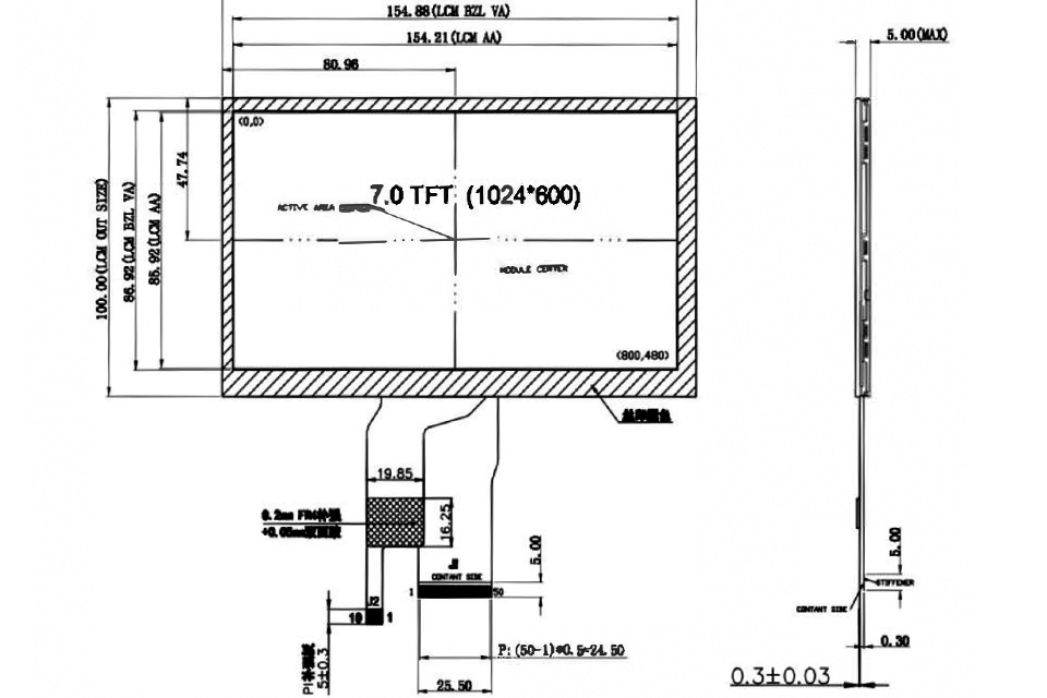 7 Inch TFT LCD Display Drawing