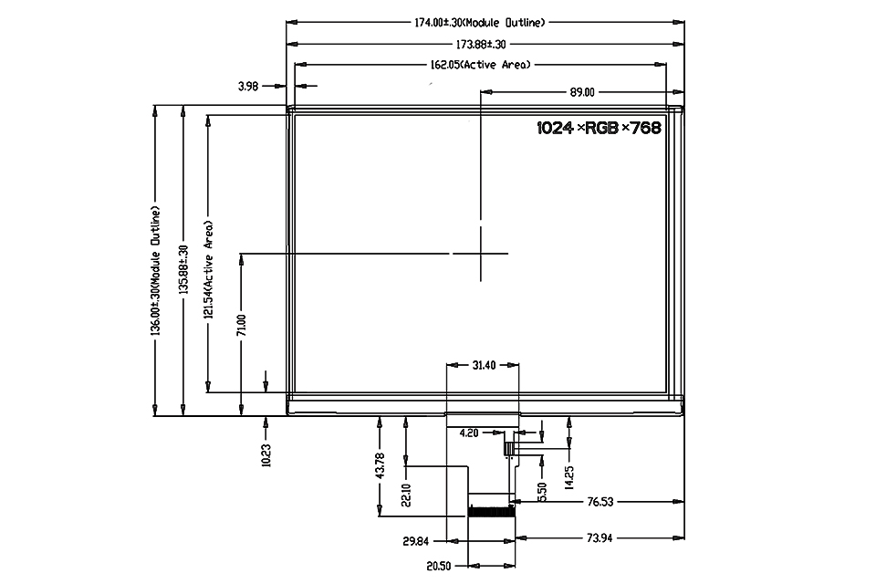 8 Inch TFT LCD Display Drawing