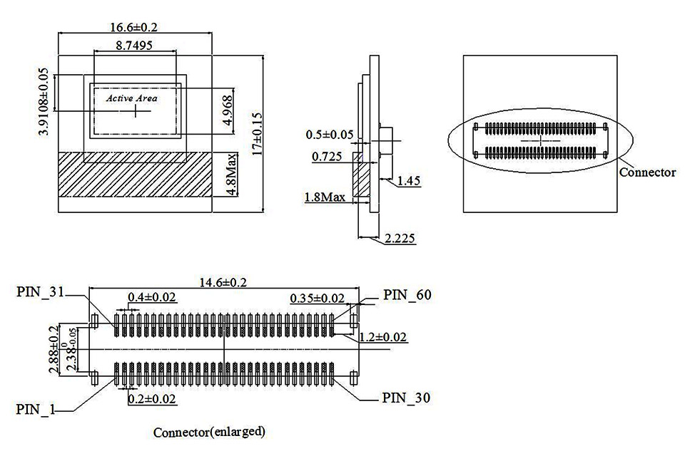 FHD 0.39 Inch Microdisplay Drawing