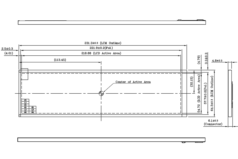 Stretched Bar 8.8 TFT LCD Display Drawing