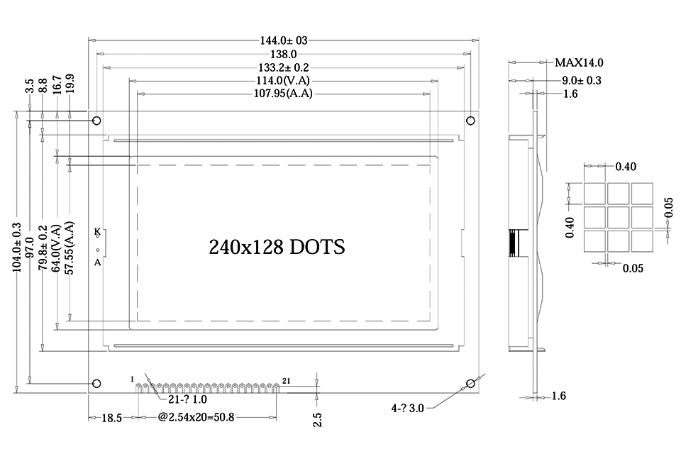 240x128 графический ЖК-модуль T6963C чертеж